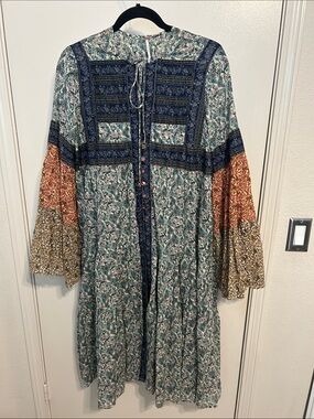 Free People Boho Patchwork Floral Midi Dress
